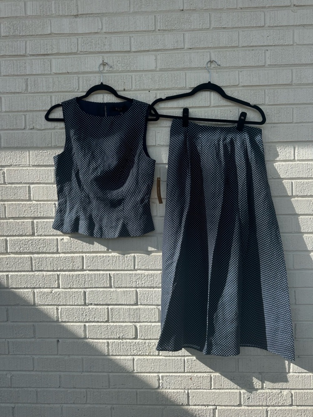 Women's Navy Polka Dot Midi Skirt Set